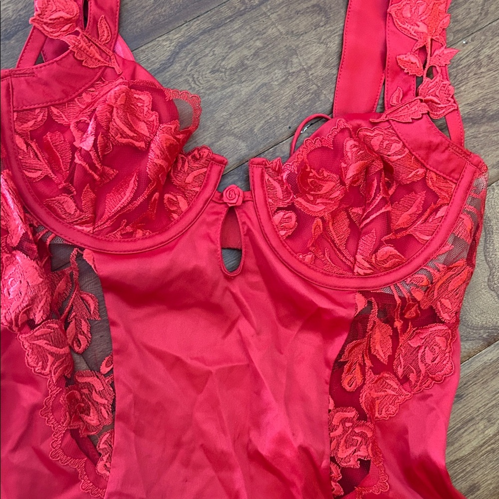 For Love & Lemons Red Satin Lace Corset Bodice Slip Dress Size Small - Picture 5 of 10